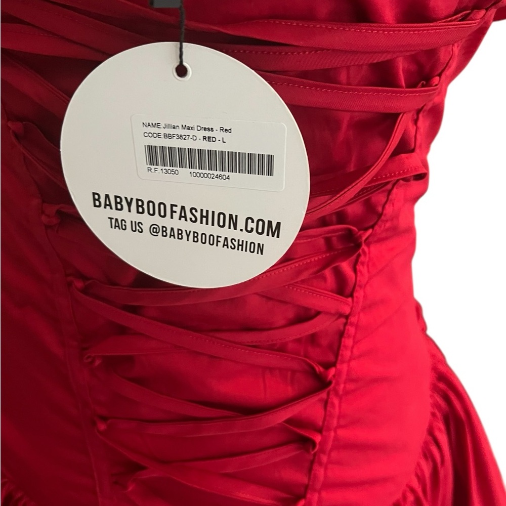 Elegant Strapless Red Evening Gown - Picture 4 of 6